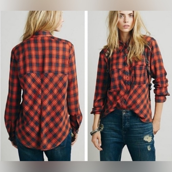Free People Tops - FREE PEOPLE Women’s Plaid Button-Up Shirt with Snap Closure Size Medium